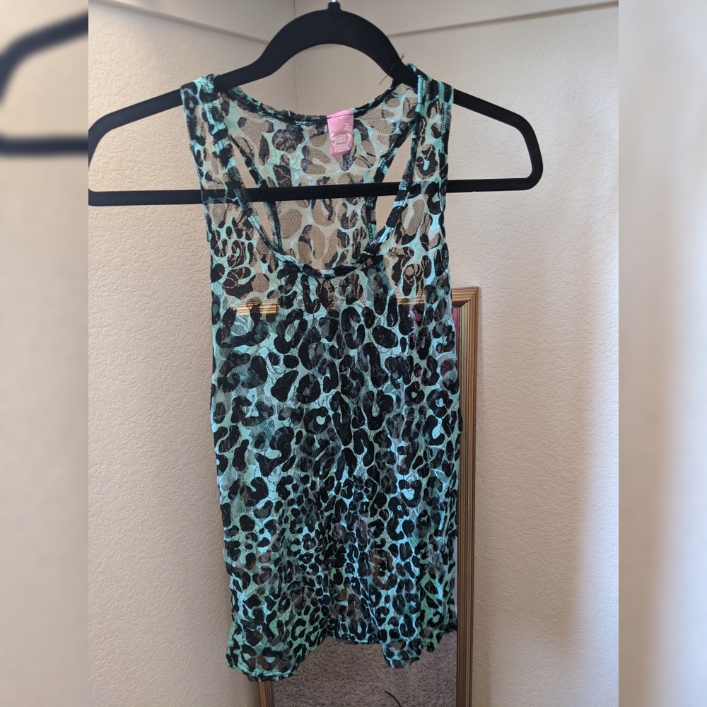 Teal and black Leopard Print tank